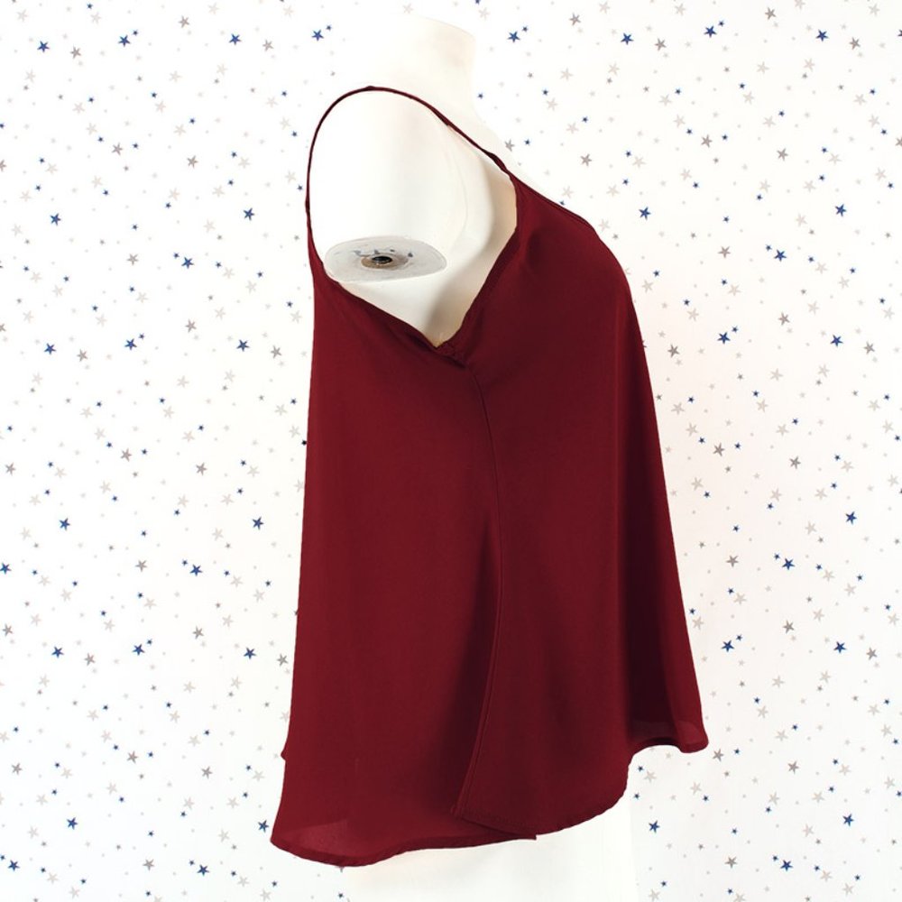 Chiffon Blouse Cami Tank Top Burgundy - Picture 2 of 5